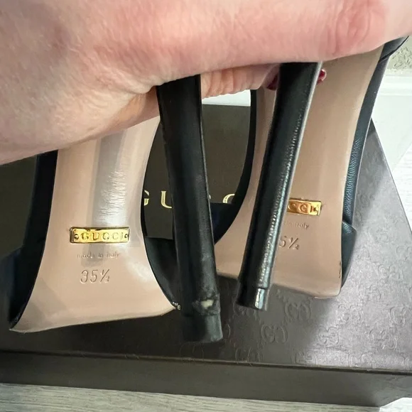 Gucci Malaga Kid Nero Black and Gold Studded T-Strap Heels - Picture 9 of 16